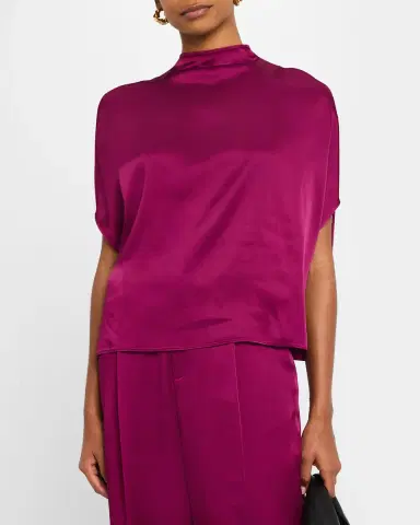 Lapointe Mock-Neck Satin Cape T-Shirt | Thumbnail 4 Lapointe Mock-Neck Satin Cape T-Shirt | Thumbnail 4