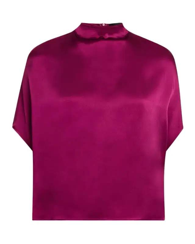 LAPOINTE Mock-Neck Satin Cape T-Shirt