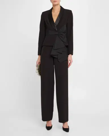 Aidan Mattox Straight-Leg Bow Stretch Crepe Jumpsuit | Thumbnail 2