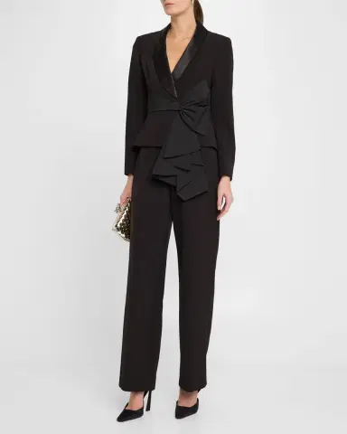 Aidan Mattox Straight-Leg Bow Stretch Crepe Jumpsuit | Thumbnail 4