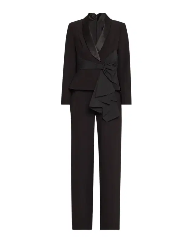 Aidan Mattox Straight-Leg Bow Stretch Crepe Jumpsuit