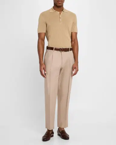Canali Men's Grid Jacquard Knit Polo | Thumbnail 2