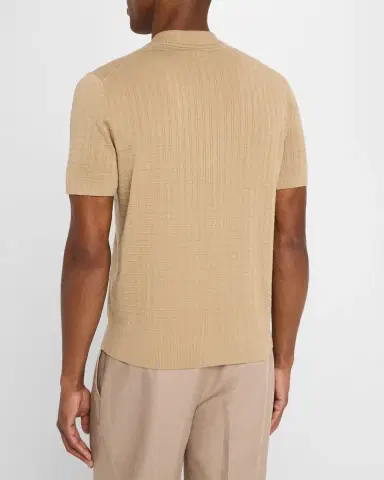 Canali Men's Grid Jacquard Knit Polo | Thumbnail 3