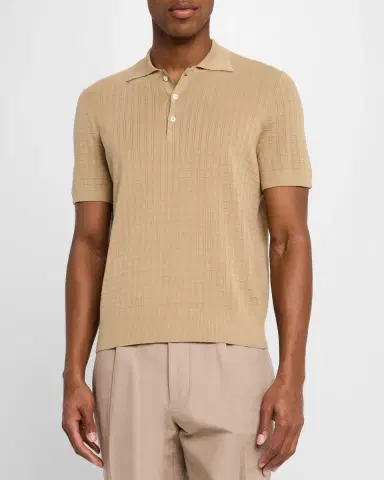 Canali Men's Grid Jacquard Knit Polo | Thumbnail 4