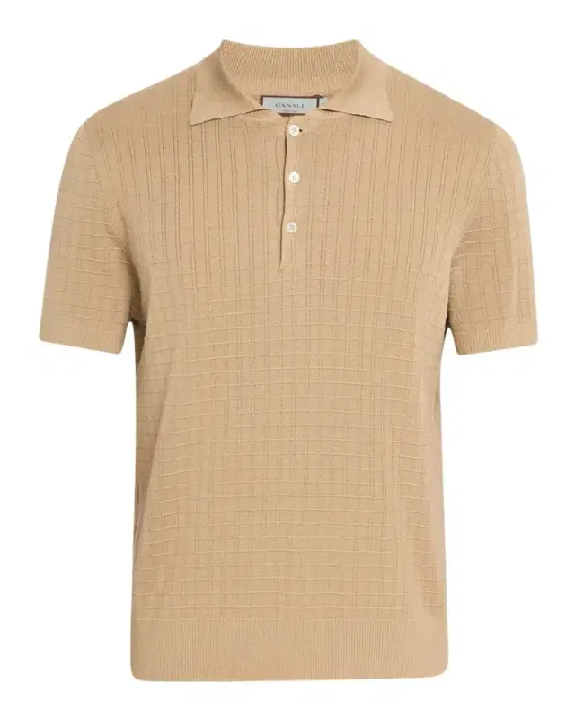Canali Men 's Grid Jacquard Knit Polo