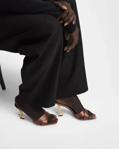 Saint Laurent Opyum YSL Logo-Heel Satin Slide Sandals | Thumbnail 2