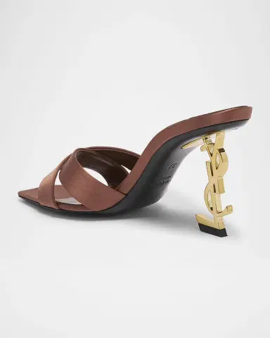 Saint Laurent Opyum YSL Logo-Heel Satin Slide Sandals | Thumbnail 3