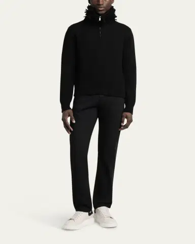 Alexander McQueen Men's Wool Fringe-Collar Quarter-Zip Sweater | Thumbnail 2