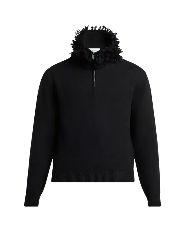 McQueen Men's Wool Fringe-Collar Quarter-Zip Sweater