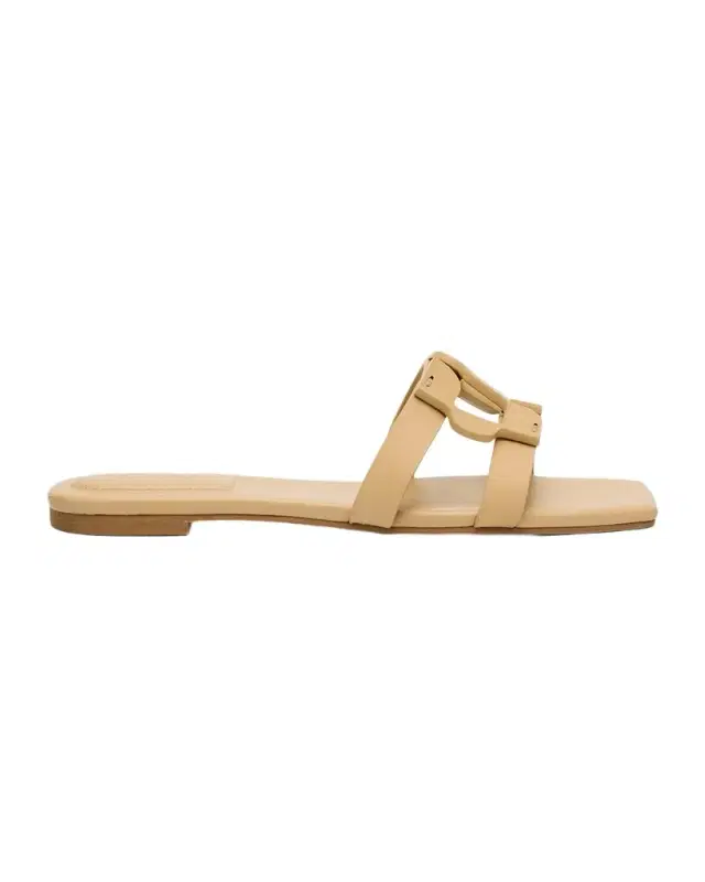 Leather Monogram Flat Slide Sandals