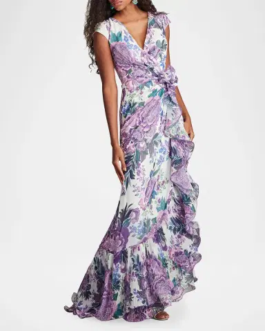 Tadashi Shoji Floral-Print Ruffle Gown | Thumbnail 6 Tadashi Shoji Floral-Print Ruffle Gown | Thumbnail 6