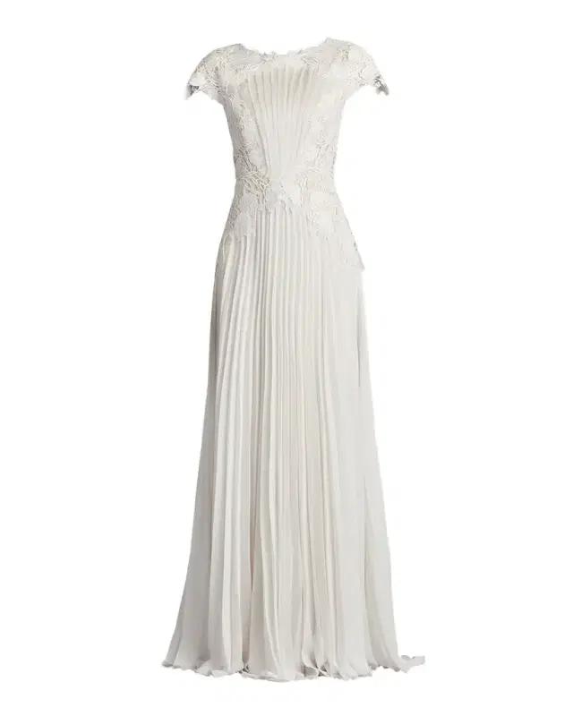 Tadashi Shoji Floral Lace & Pleated Chiffon Gown