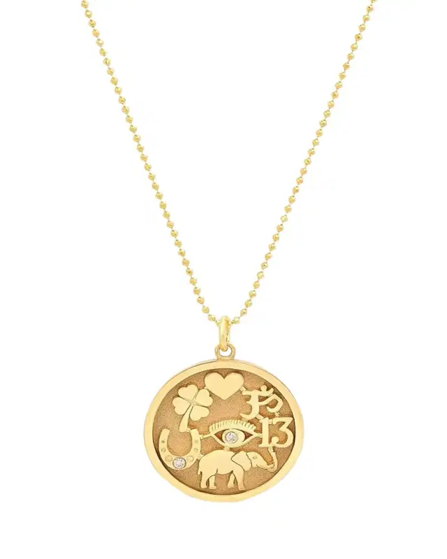 Jennifer Meyer 18k Good Luck Pendant Necklace with Diamonds