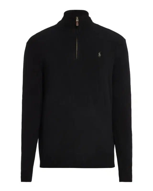 Men's Wool Embroidered Pony Quarter-Zip Sweater