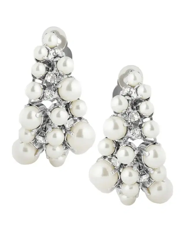 Givenchy Silvertone, Crystal & Resin Pearl Clip-On Earring