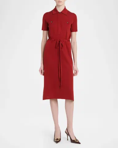 Ferragamo Short-Sleeve Silk Knit Drawstring Midi Polo Dress | Thumbnail 2