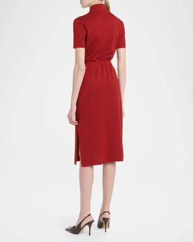 Ferragamo Short-Sleeve Silk Knit Drawstring Midi Polo Dress | Thumbnail 3