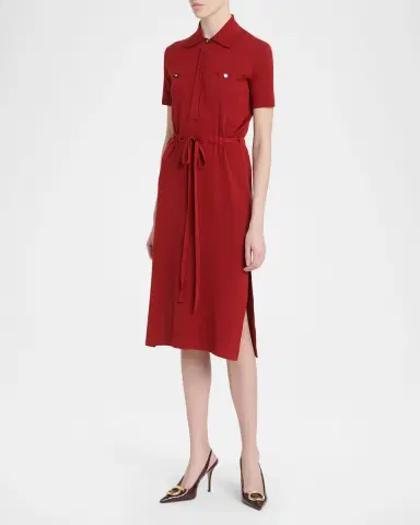 Ferragamo Short-Sleeve Silk Knit Drawstring Midi Polo Dress | Thumbnail 5