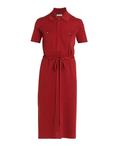 Ferragamo Short-Sleeve Silk Knit Drawstring Midi Polo Dress | Thumbnail 1