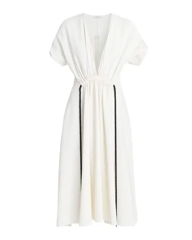Ferragamo Plunging Gathered Short-Sleeve Midi Dress