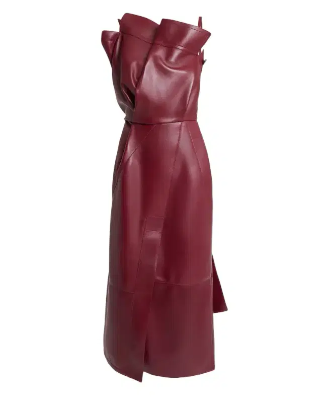 Givenchy Asymmetric Ruffle Leather Midi Dress
