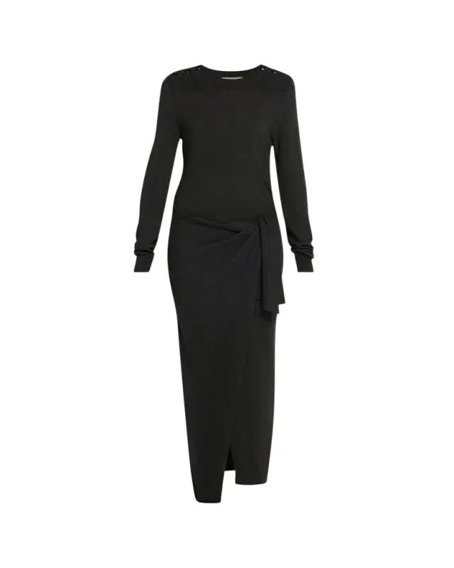 Isabel Marant Jozira Button-Shoulder Wrap Maxi Sweater Dress