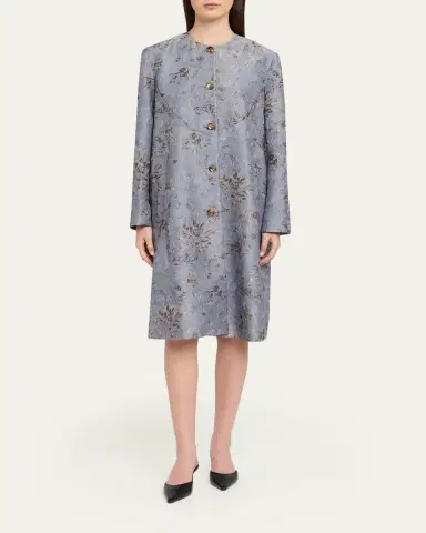 PRABAL GURUNG Textured Floral Jacquard Single-Breasted Car Coat | Thumbnail 2