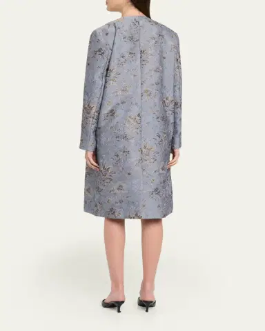 PRABAL GURUNG Textured Floral Jacquard Single-Breasted Car Coat | Thumbnail 3