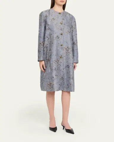 PRABAL GURUNG Textured Floral Jacquard Single-Breasted Car Coat | Thumbnail 4