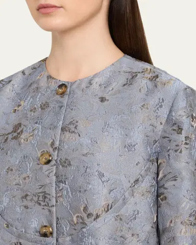 PRABAL GURUNG Textured Floral Jacquard Single-Breasted Car Coat | Thumbnail 5