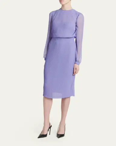Tom Ford Pervinca Plisse Chiffon Long-Sleeve Midi Dress | Thumbnail 4 Tom Ford Pervinca Plisse Chiffon Long-Sleeve Midi Dress | Thumbnail 4
