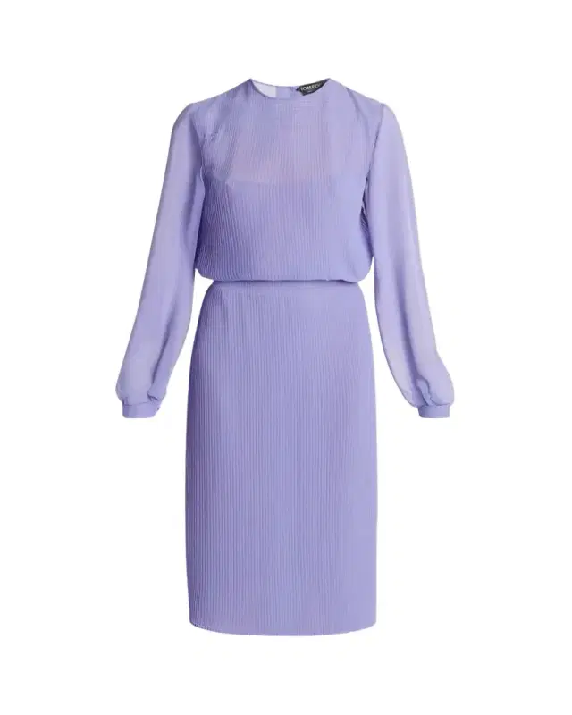 TOM FORD Pervinca Plisse Chiffon Long-Sleeve Midi Dress