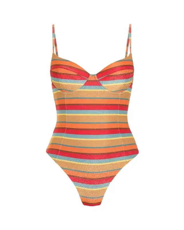 Ramy Brook Jayda Glitter Striped One-Piece Swimsuit