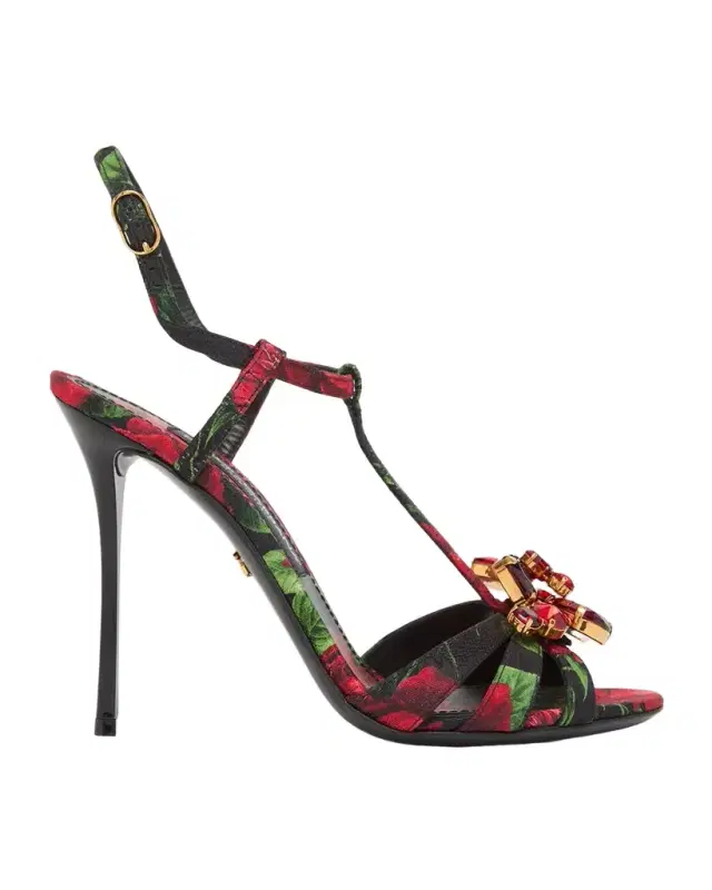 Dolce & Gabbana 105mm Embellished Rose-Printed Satin Sandals