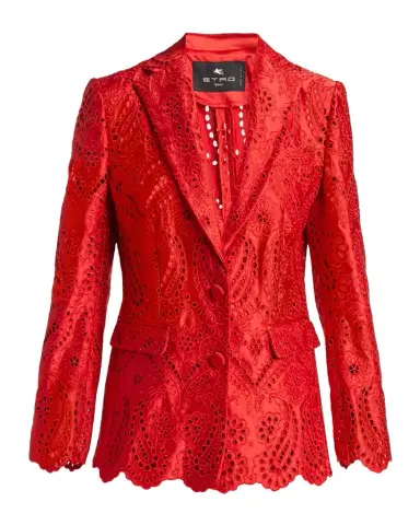 Etro Paisley Eyelet Embroidered Satin Single-Breasted Jacket | Thumbnail 1 Etro Paisley Eyelet Embroidered Satin Single-Breasted Jacket | Thumbnail 1