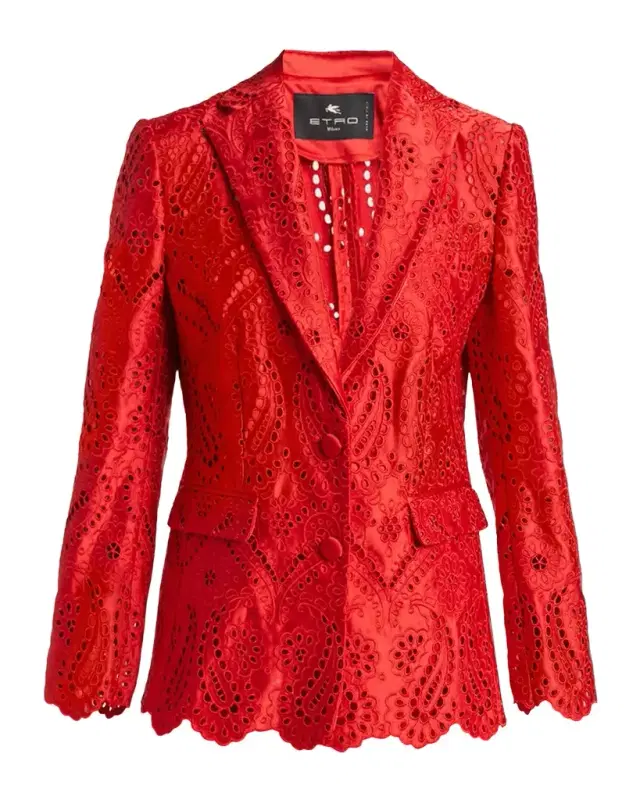 Etro Paisley Eyelet Embroidered Satin Single-Breasted Jacket