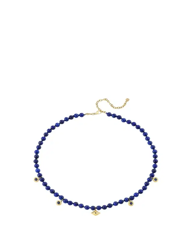 Sydney Evan 14K Yellow Gold, Lapis Lazuli & 0.75 TCW Blue Sapphire Evil Eye Beaded Necklace