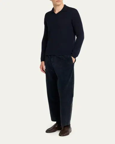 The Row Men's Ripley Cashmere Long-Sleeve Polo Sweater | Thumbnail 3 The Row Men's Ripley Cashmere Long-Sleeve Polo Sweater | Thumbnail 3