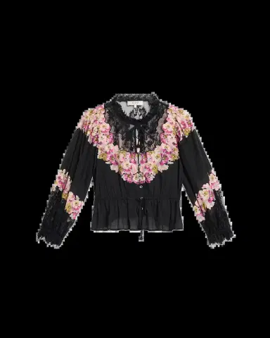 Sea Persephone Print Cotton & Lace Long-Sleeve Blouse | Thumbnail 2