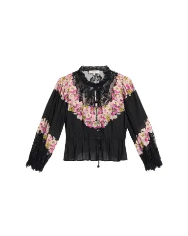 Sea Persephone Print Cotton & Lace Long-Sleeve Blouse | Thumbnail 1