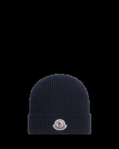 Moncler Men's Logo Emblem Wool-Knit Beanie Hat | Thumbnail 2 Moncler Men's Logo Emblem Wool-Knit Beanie Hat | Thumbnail 2