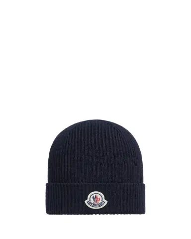 Moncler Men's Logo Emblem Wool-Knit Beanie Hat | Thumbnail 1 Moncler Men's Logo Emblem Wool-Knit Beanie Hat | Thumbnail 1
