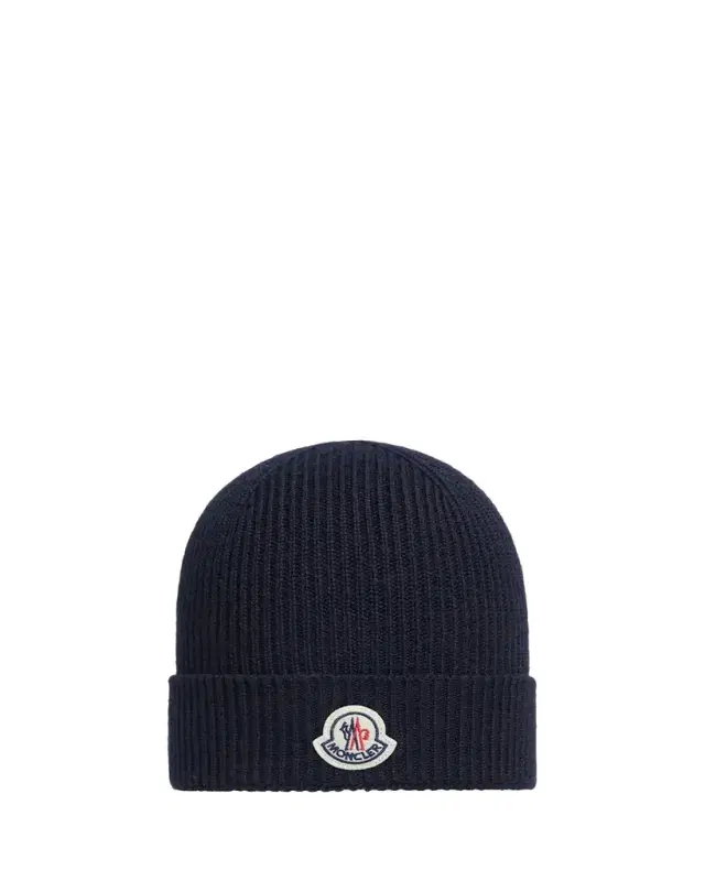 Moncler Men's Logo Emblem Wool-Knit Beanie Hat