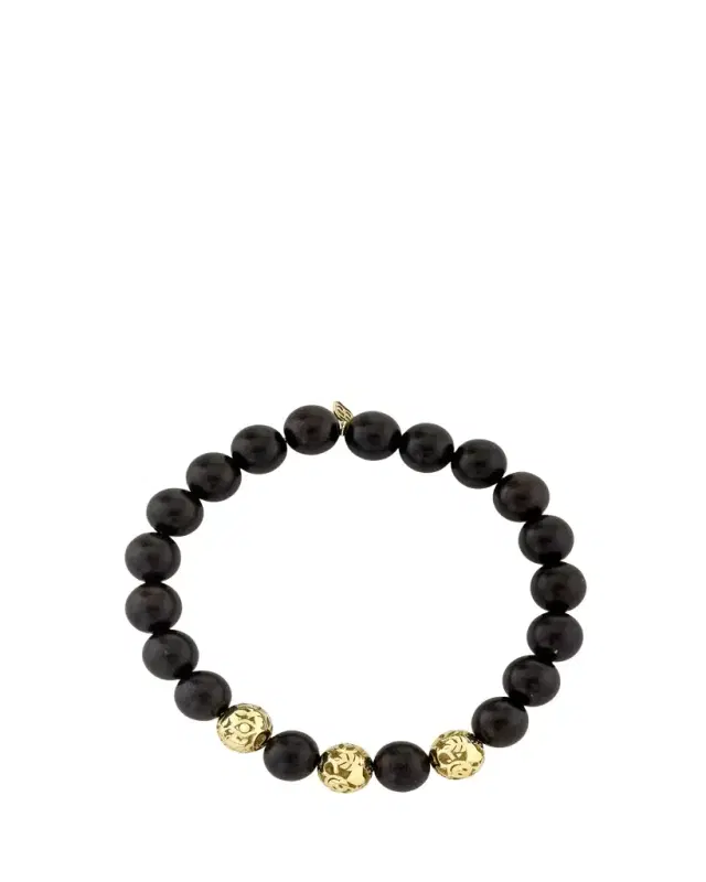 Sydney Evan 14K Yellow Gold & Ebony Wood Beaded Stretch Bracelet