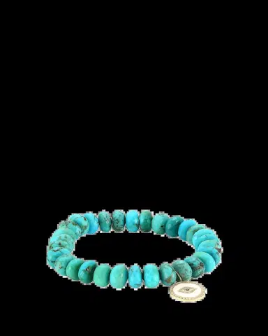 Sydney Evan 14K Yellow Gold, 0.18 TCW Diamond, Sapphire & Turquoise Evil Eye Beaded Bracelet | Thumbnail 2