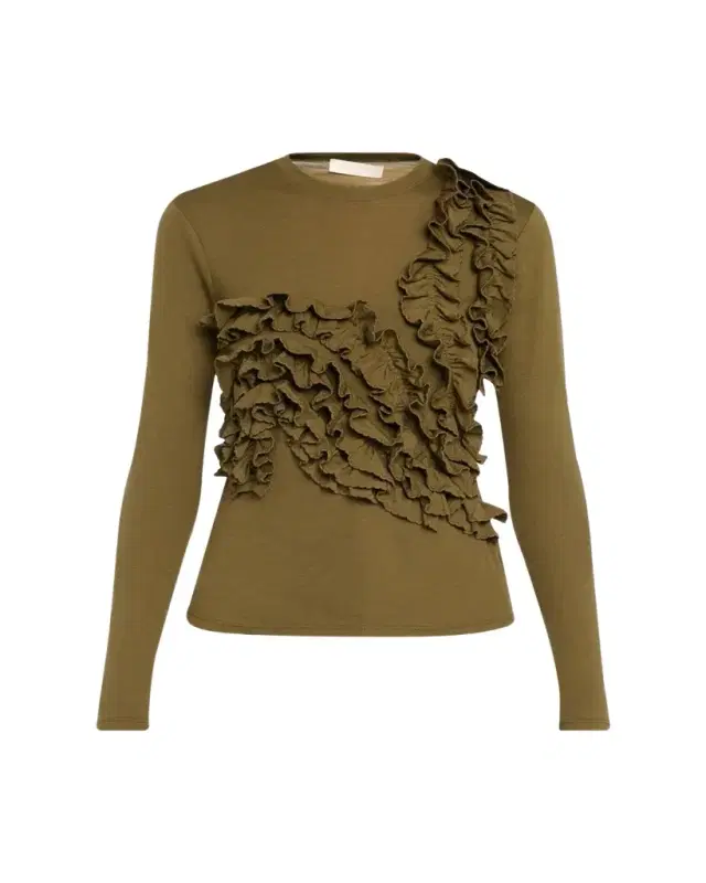 Ulla Johnson Polina Ruffled Jersey Long-Sleeve Top