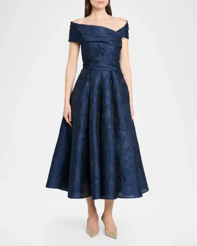 Talbot Runhof Off-Shoulder Jacquard Dress with Pockets | Thumbnail 2