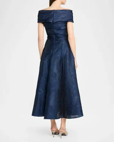 Talbot Runhof Off-Shoulder Jacquard Dress with Pockets | Thumbnail 3