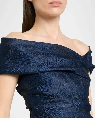Talbot Runhof Off-Shoulder Jacquard Dress with Pockets | Thumbnail 5