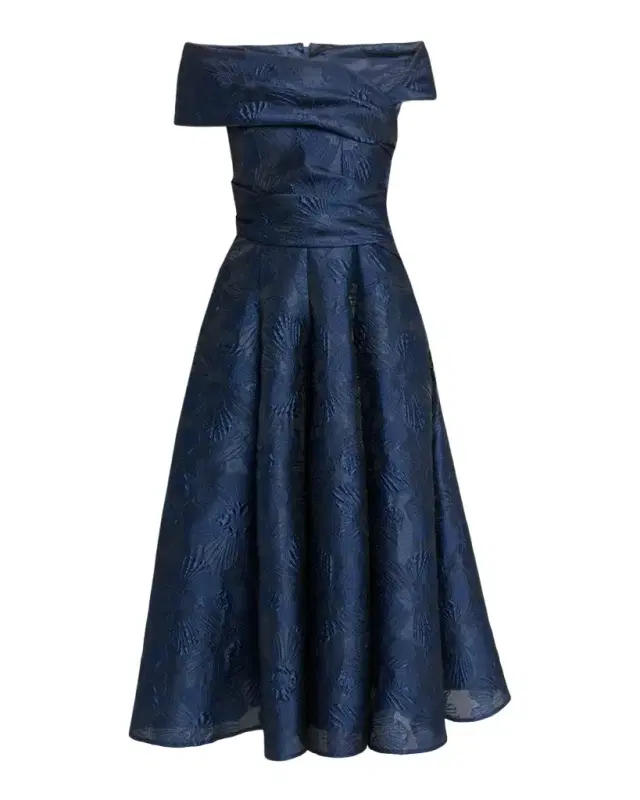 Talbot Runhof Off-Shoulder Jacquard Dress with Pockets